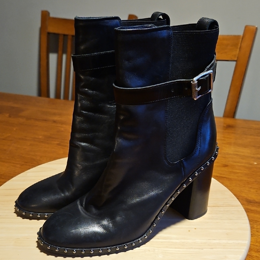 Black Leather Studded Ankle Boots